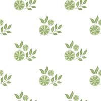 Lemon slices green decorative seamless pattern. Isolated summer time print. Citrus fruit silhouettes. vector