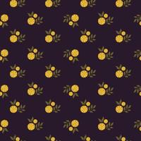Little orange lemon slices elements seamless doodle pattern. Dark brown background. Simple style. vector