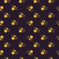 Little orange lemon slices elements seamless doodle pattern. Dark brown background. Simple style. vector