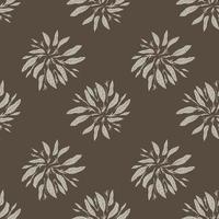 Autumn dark tones seamless pattern with simple grey leaves silhouettes and brown pale background. vector