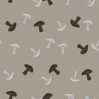 Random seamless pattern with grey and brown Leccinum scabrum mushroom ornament. Beige pastel background. vector