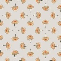 Geometric abstract seamless pattern with hand drawn orange daisy flower ornament. Light background. vector