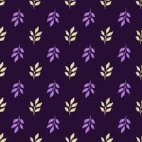 Contrast botanic seamless pattern with doodle leaves branches elements. Purple print silhouettes. vector