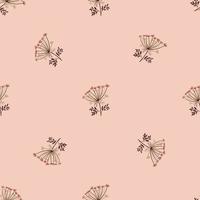 Seamless floral pattern with little yarrow cute silhouettes print. Pastel pink background. Simple backdrop. vector
