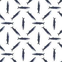 Seamless pattern sei whale on white background. Template of cartoon character of ocean for fabric. vector