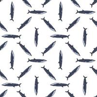 Seamless pattern sei whale on white background. Template of cartoon character of ocean for fabric. vector