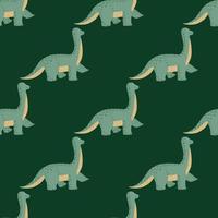 Cute brachiosaurus seamless pattern. Funny children dinosaur sketch. vector