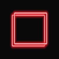 Red neon square frame with shining effects on dark background. Empty frame with neon effects. Vector illustration.