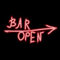 Red neon bar sign.Open Bar with arrow. Vector illustration