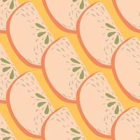 Vitamin fruit seamless pattern with apple slices ornament. Doodle pink fruits on orange background. vector