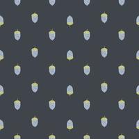 Decorative seamless nature pattern with autumn blue acorn shapes. Grey dark background. vector