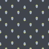 Decorative seamless nature pattern with autumn blue acorn shapes. Grey dark background. vector