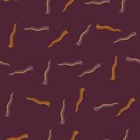 Doodle seamless pattern woth random worms ornament. Maroon background. Random organic print. vector