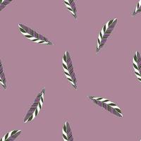 Seamless pattern in minimalistic style with doodle feather silhouettes. Pastel purple background. Simple print. vector