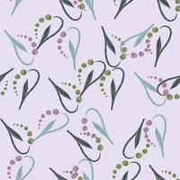 Random seamless pattern with abstract lily of the valley shapes. Grey background. Bloom ornament. vector