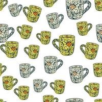 Cute mugs seamless pattern. Background of teatime. vector