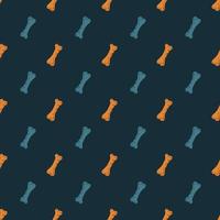Blue and orange dog bones shapes seamless pattern. Dark navy blue background. Simple design. vector