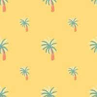 Summer seamless minimalistic pattern with blue colored palm trees print. Yellow background. Doodle style. vector