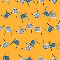 Random seamless doodle pattern with tv simple elements. Orange bright background. vector