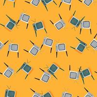 Random seamless doodle pattern with tv simple elements. Orange bright background. vector