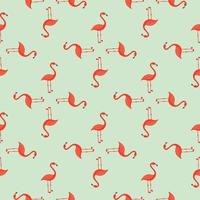 Geometric abstract zoo seamless pattern with bright orange flamingo ornament. Light blue background. vector