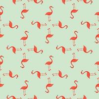 Geometric abstract zoo seamless pattern with bright orange flamingo ornament. Light blue background. vector