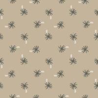 Cartoon abstract seamless pattern with grey colored little palm tree silhouettes print. Beige background. vector
