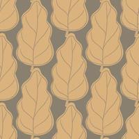 Organic seamless pattern with simple orange contoured oak leaf print. Grey background. Doodle style. vector
