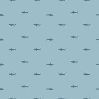 Seamless pattern Tiger shark pastel blue background. Gray textured of marine fish for any purpose. vector