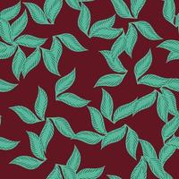 Botanic random blue season leaf seamless pattern. Maroon background. Herbal nature backdrop. Simple style. vector