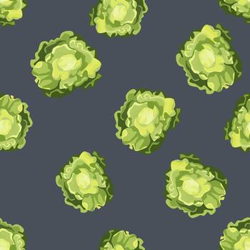 Seamless pattern Butterhead salad on gray background. Simple ornament with lettuce. vector