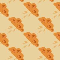 Clouds with lightning of seamless pattern. Cute hand drawn background. vector