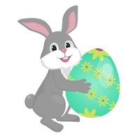 Paschal rabbit with a colorful egg. Vector illustration in cartoon style.