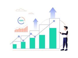Illustration of business growth concept. Business man is observing the development of the company. Vector illustration.