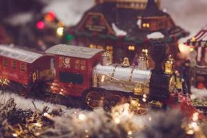 toy vintage steam locomotive decorated Christmas tree