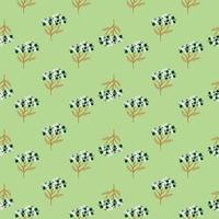 Little abstract blue and brown colored yarrow ornament seamless pattern on light green background. vector