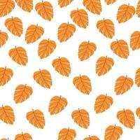 Decorative seamless pattern with bright orange monstera doodle shapes. Isolated background. Simple style. vector