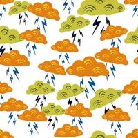 Clouds with lightning of seamless pattern. Cute hand drawn background. vector