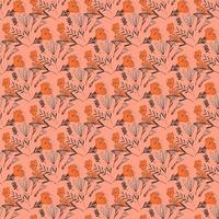 Bright summer seamless pattern with little red outline flowers ornament. Bouquet ornament on pink background. vector