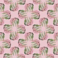 Geometric style botany tropic seamless pattern with palm leaf elements. Pink background. Doodle style. vector