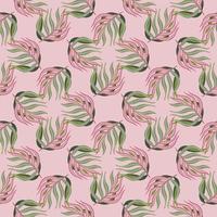 Geometric style botany tropic seamless pattern with palm leaf elements. Pink background. Doodle style. vector