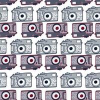 Photo camera vintage seamless pattern. Retro photo cameras design. Repeated texture in doodle style. vector