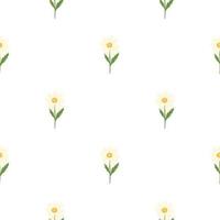 Chamomile pattern seamless in freehand style. Spring flowers on colorful background. Vector illustration for textile.