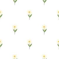 Chamomile pattern seamless in freehand style. Spring flowers on colorful background. Vector illustration for textile.