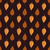 Orange foliage seamless pattern with simple leaf ornament. Brown dark background. vector