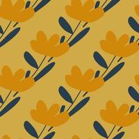 Botanic seamless pattern with hand drawn abstract flower shapes. Orange background. Nature backdrop. vector