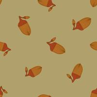 Fall season botanic seamless pattern with random acorn silhouettes. Pale green background. Simple print. vector