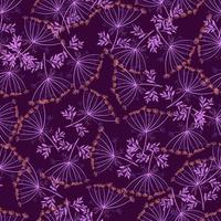 Abstract botanic seamless pattern with random dill umbrella ornament. Purple colored artwork. vector