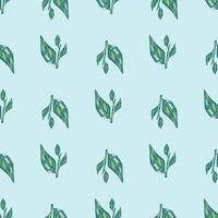 Decorative seamless pattern with blue leaves branches elements. Light background. vector