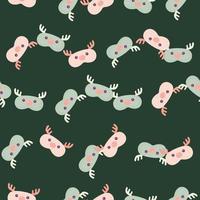 Head deer light green and pink chaotic seamless pattern on dark green background. Children graphic design element for different purposes. vector